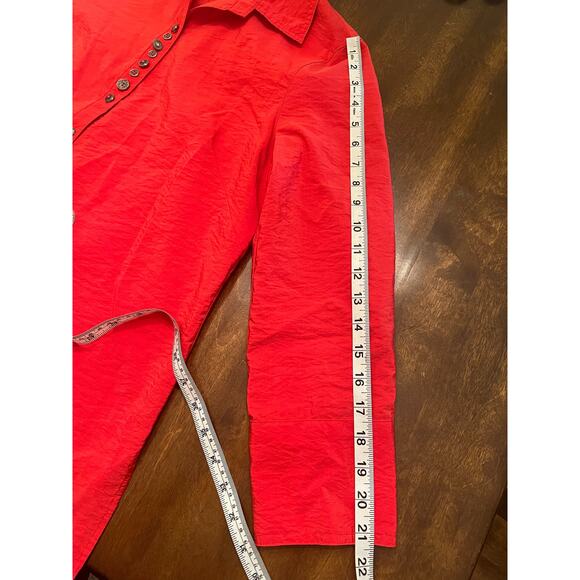 Ali Miles Women's Red Casual Crinkle 3/4 Sleeve Collared Button Front Blouse S - Picture 11 of 11